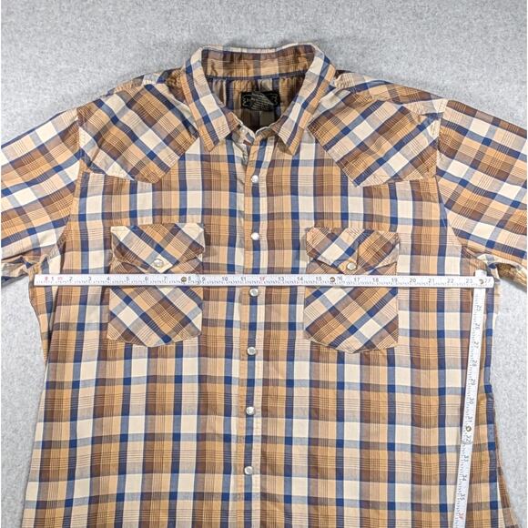 High Noon Mens XL Brown Plaid Pearl Snap Short Sleeves Pockets Rodeo Western - Picture 9 of 12